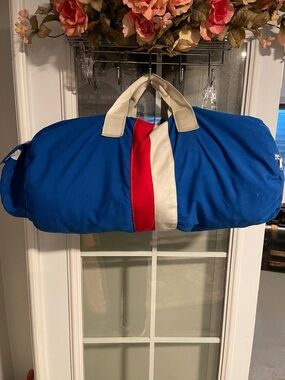 Lands' End Royal Blue Duffel with Red & Cream Stripe
